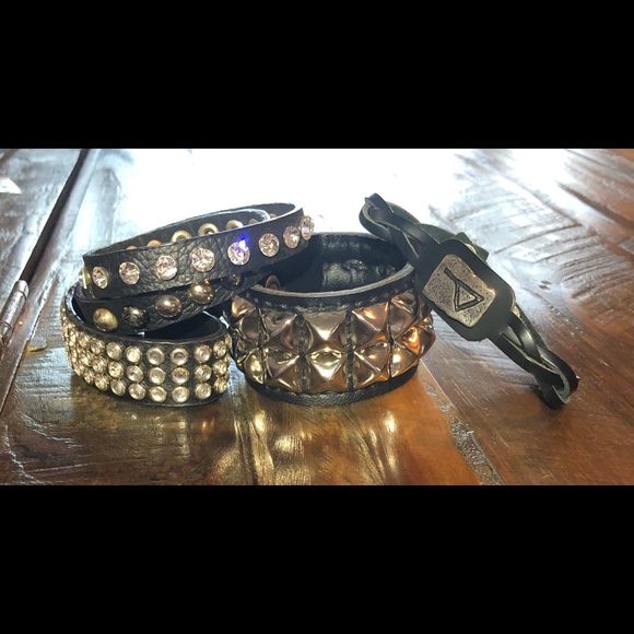 Jewelry - Bundle of black leather and silver bracelets